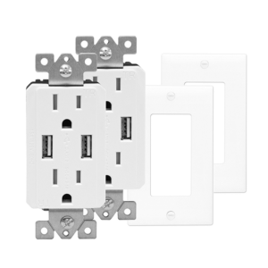Electrical Wall Outlet with USB Charger 15A Receptacle White